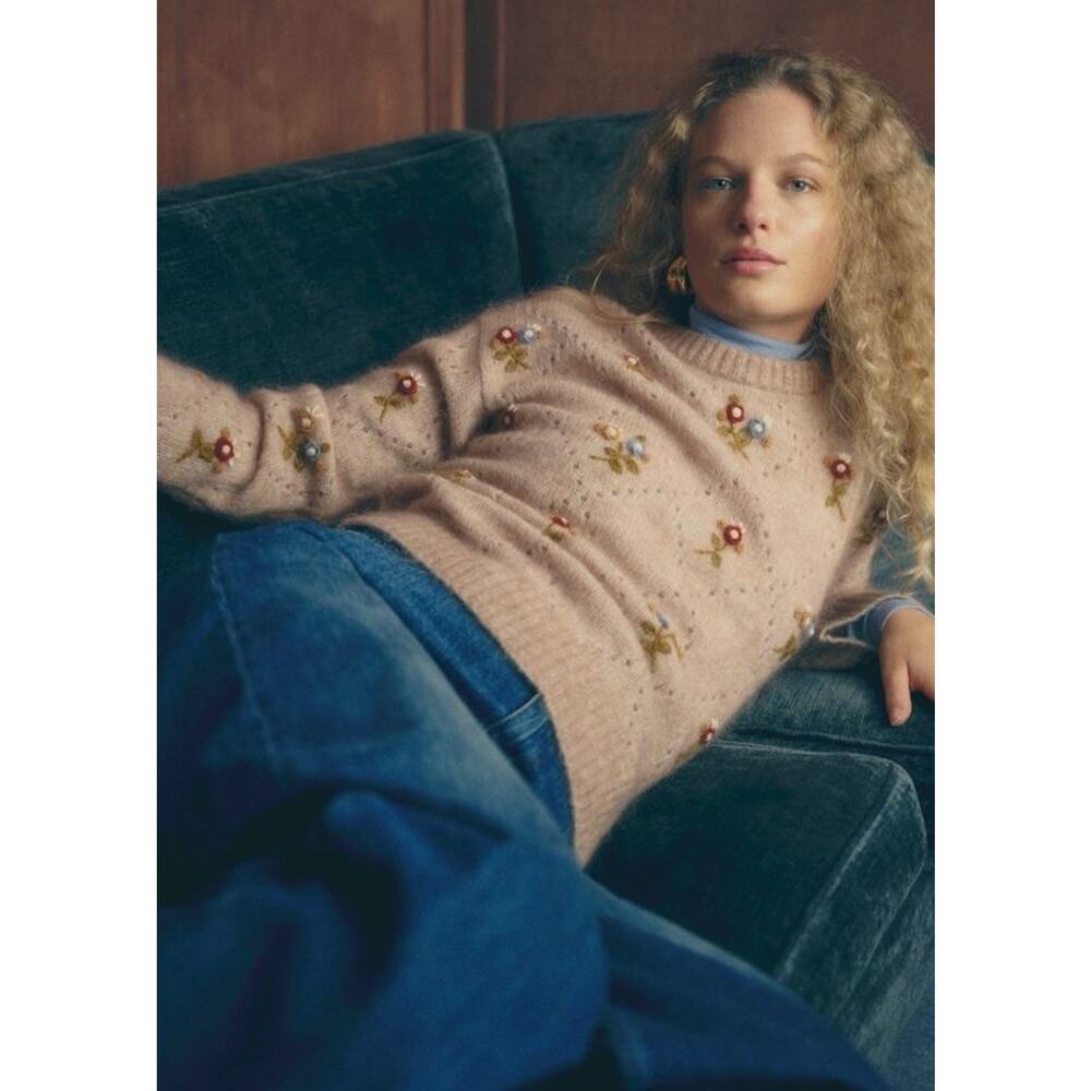NWT Sezane x Antoinette Poisson Guillaume 3D Floral Kid Mohair Wool Sweater S - Picture 2 of 8
